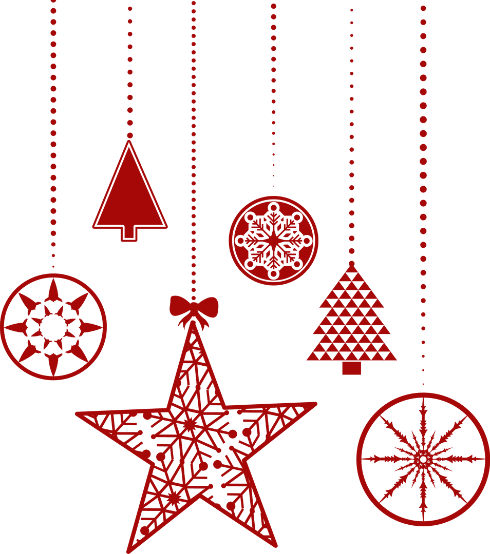 Transparent Red Hanging Christmas Decorations on White Background