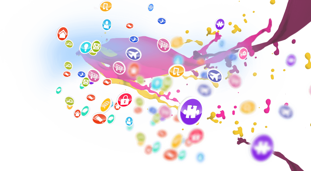 Colorful Icons on Transparent Abstract Background