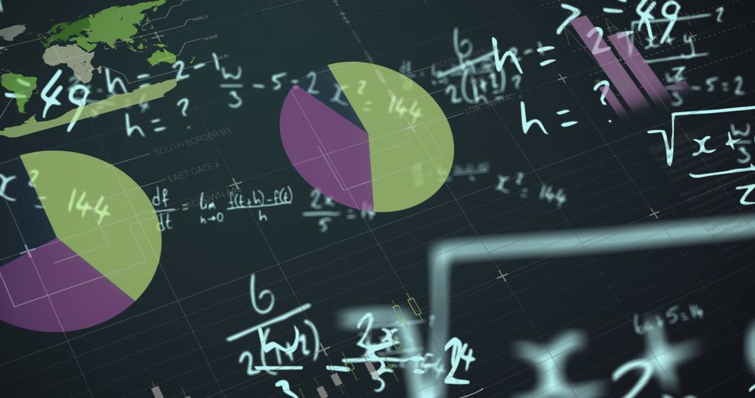 Financial Data Visualization over Equations on Green Chalkboard Background