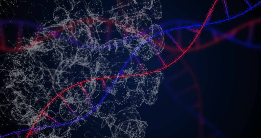 Futuristic DNA Helix with Molecular Network Visualization