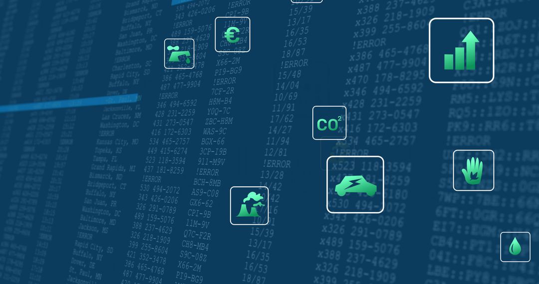 Floating Green Icons on Digital Dashboard for Sustainability Analytics