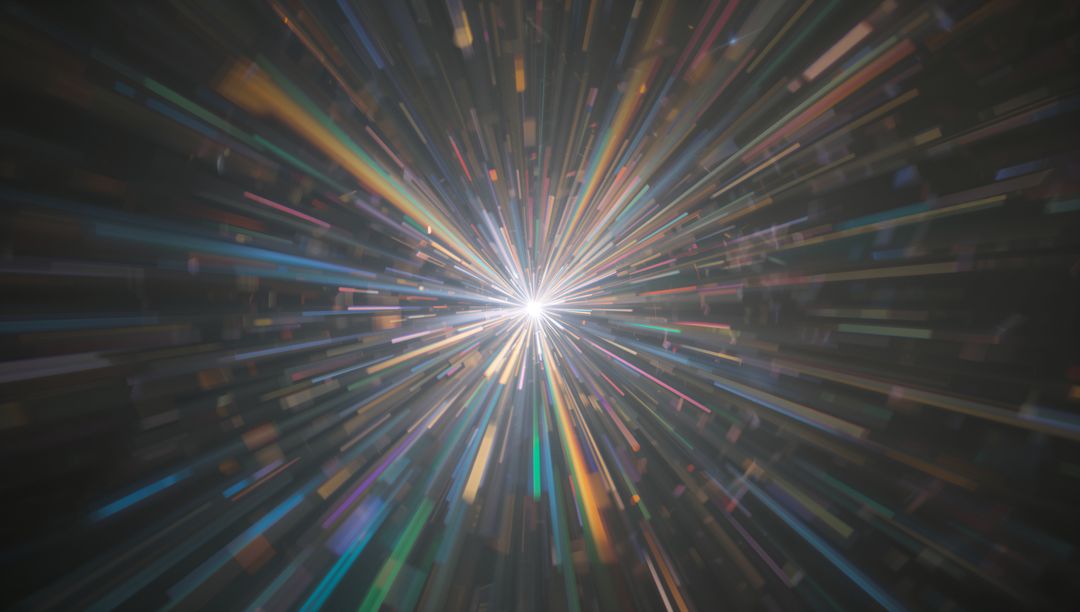 Radiant White Burst with Multicolored Streaks in Cosmic Space