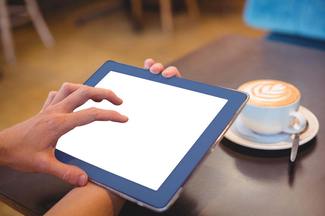 Transparent Screen on Tablet Beside Coffee Cup in Cafe - Download Free Stock Images Pikwizard.com