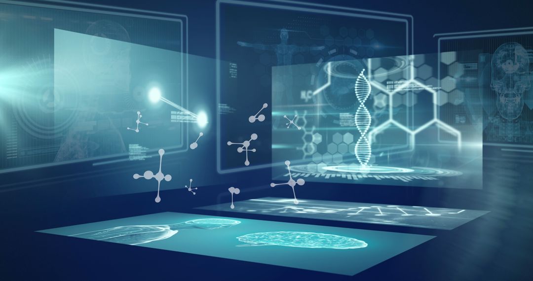DNA Helix and Molecules on Digital Interface Screens