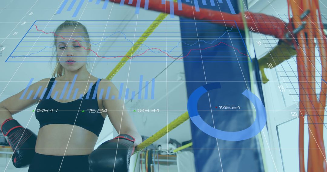 Female Boxer Analyzing Performance With Digital Metrics Overlay