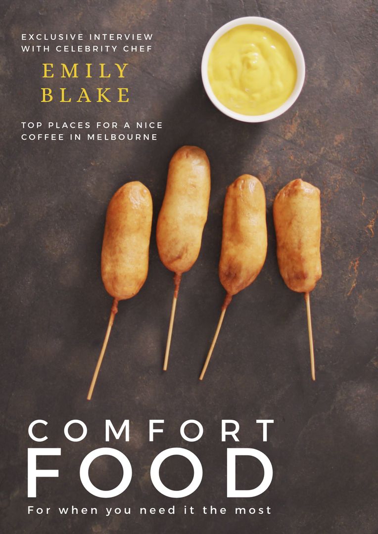 Corndogs and Comfort Food Text on Brown Background - Download Free Stock Templates Pikwizard.com