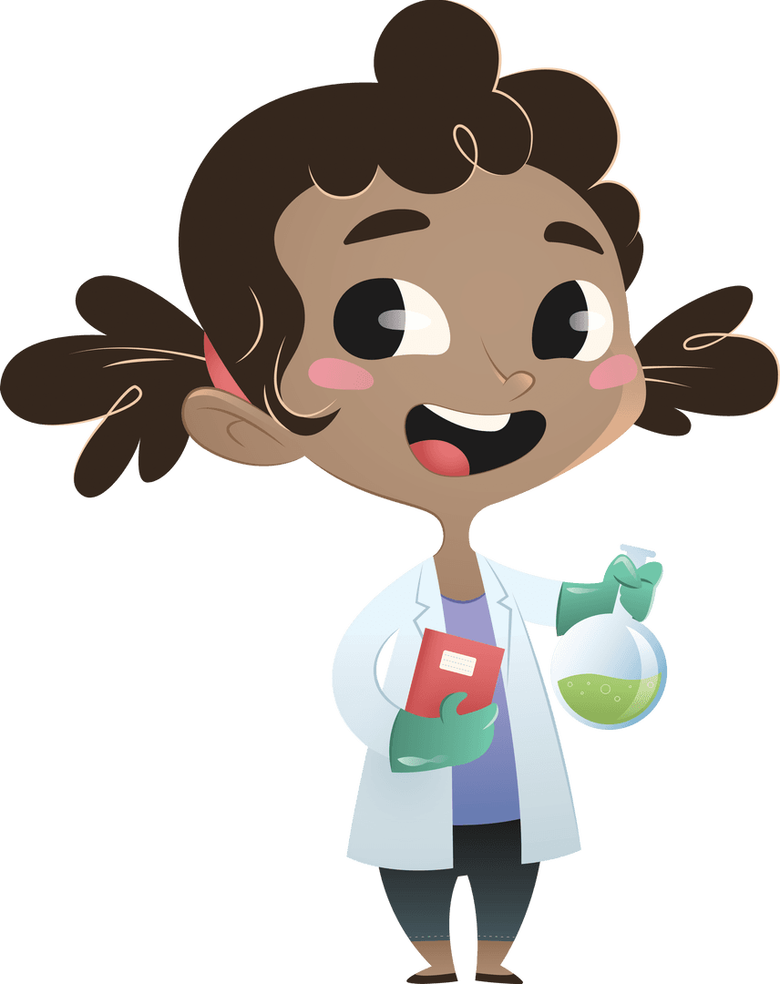Young Scientist Girl Holding Green Mixture on Transparent Background