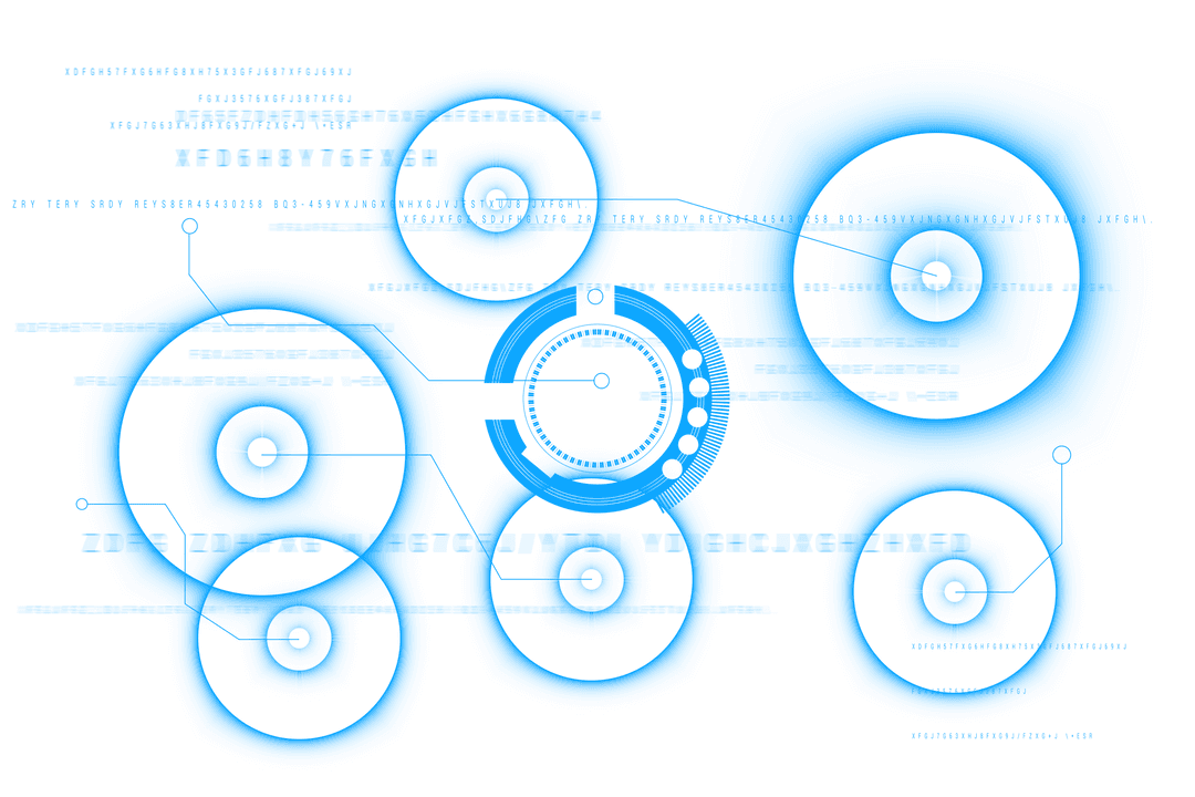 Blue Digital Circles with Digits on Transparent Background