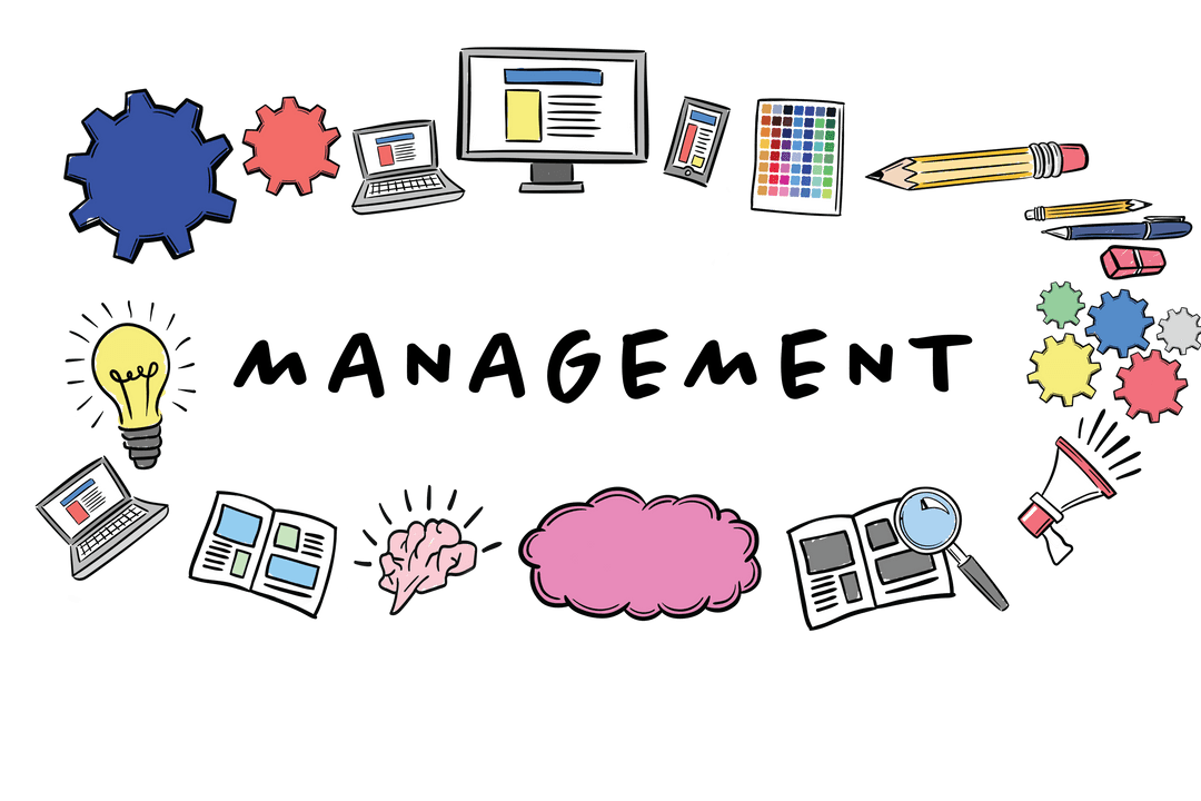 Creative Business Management Icons on Transparent Background