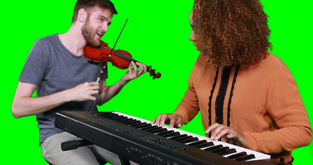 Young Musicians Playing Violin and Piano on Green Screen Background - Free Images, Stock Photos and Pictures on Pikwizard.com