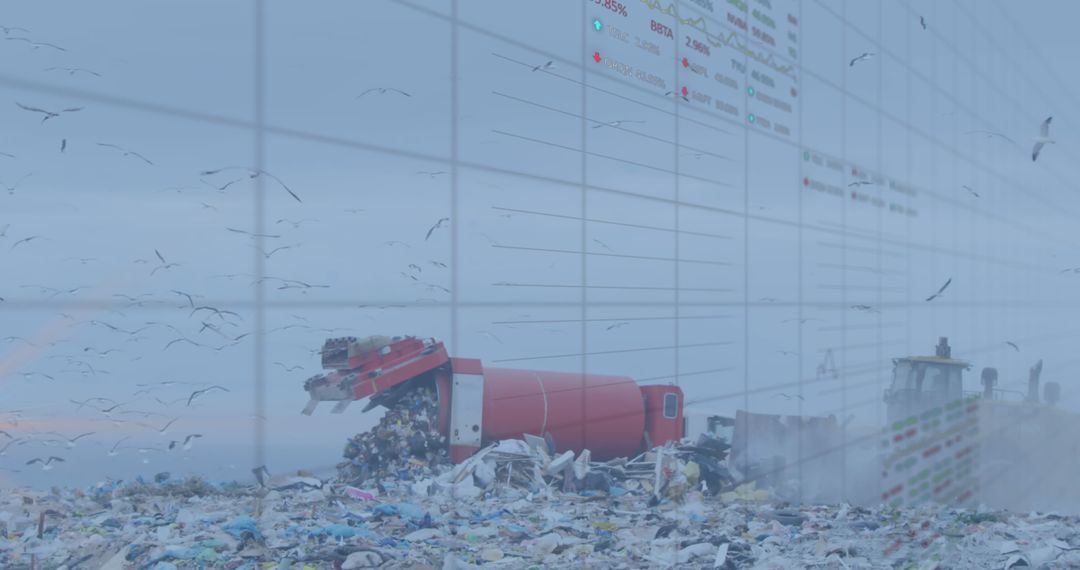 Double Exposure: Finance Graph and Garbage Dump Landfill