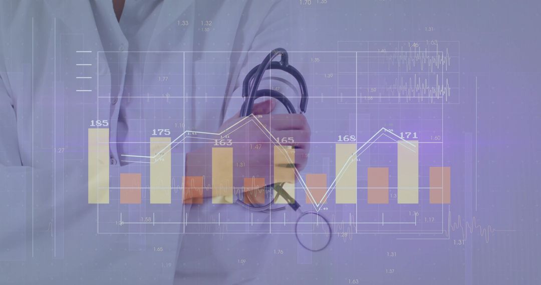 Doctor Analyzing Chart Data with Futuristic Medical Technology Overlay