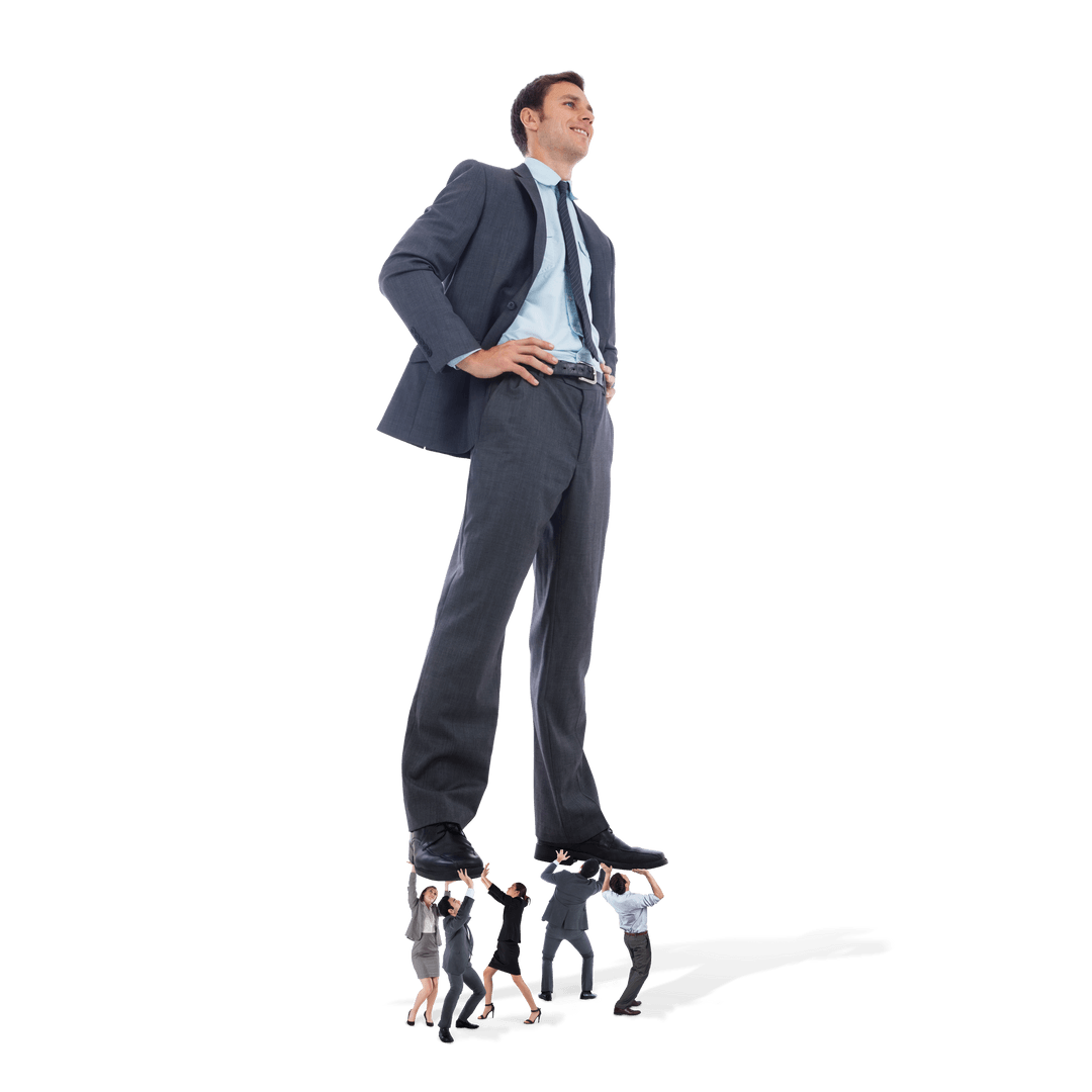 Giant Businessman Standing on Team with Transparent Background