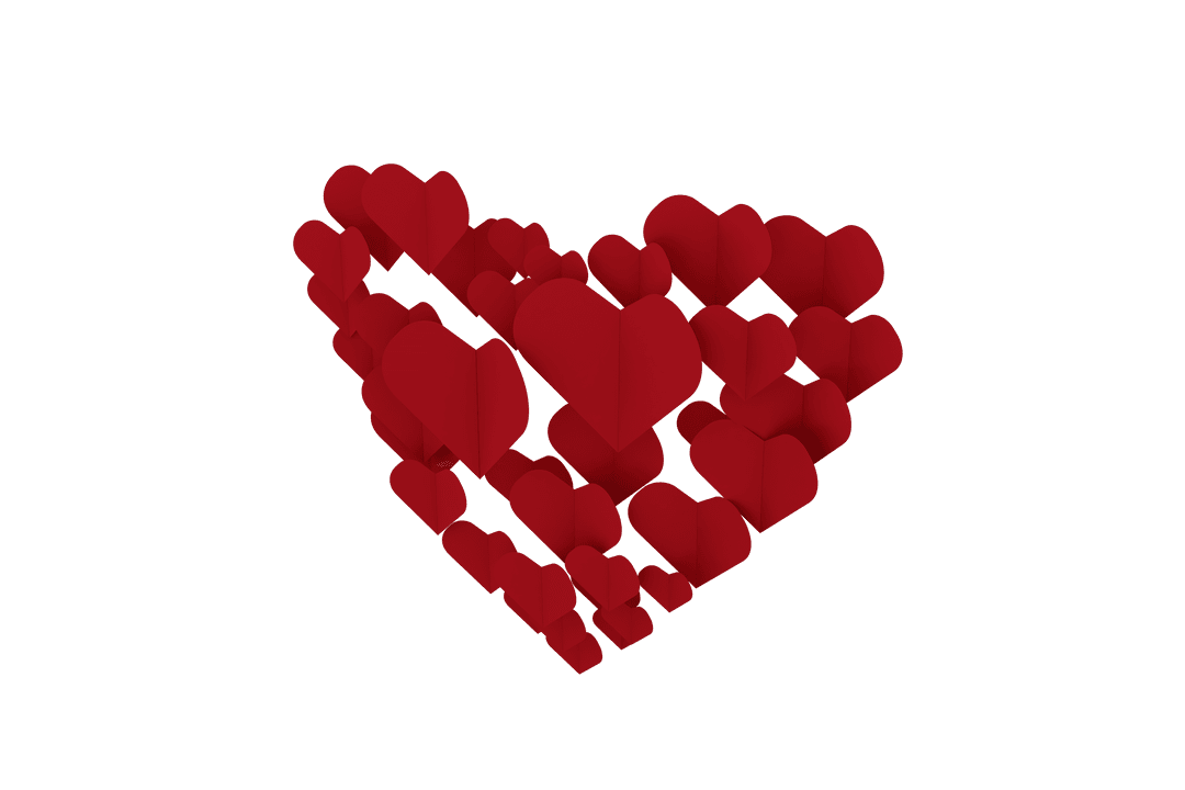 Digital Red Heart Cluster on Transparent Background Vector