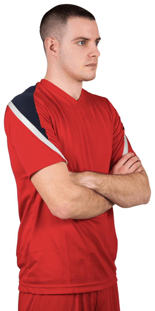 Fit Football Player Standing with Arms Crossed on Transparent Background