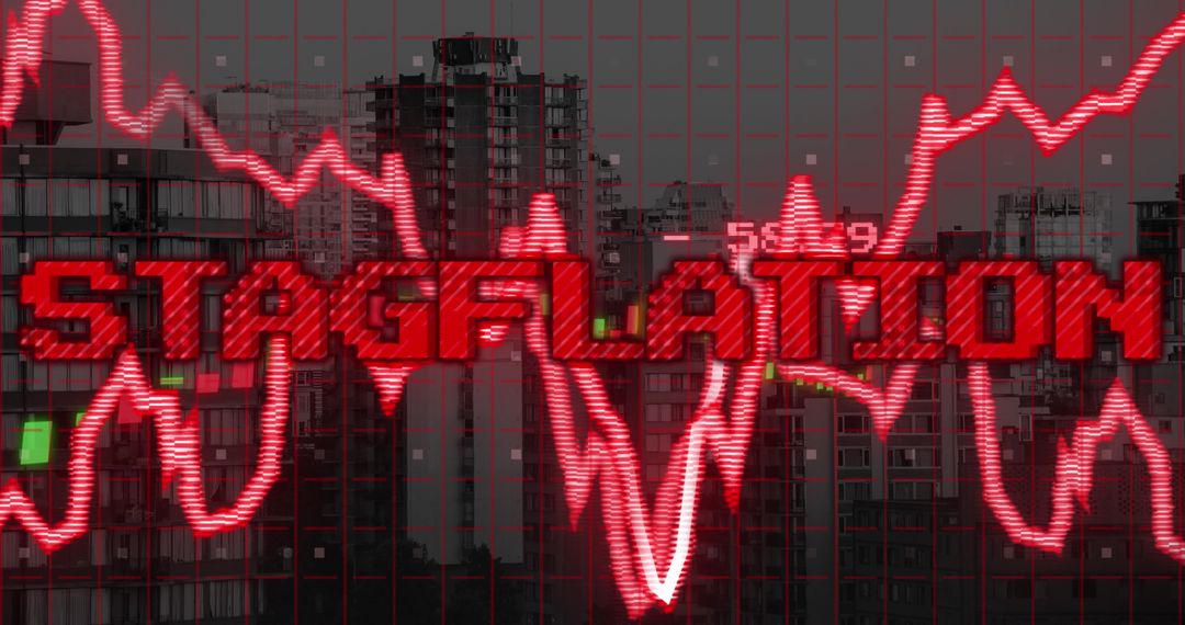 Stagflation Concept with Red Graph Overlay on Cityscape