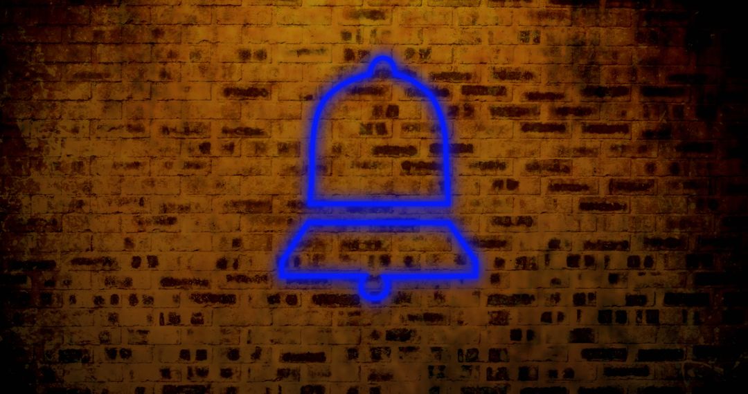 Digital Notification Bell Icon Glowing Against Old Brick Wall - Free Images, Stock Photos and Pictures on Pikwizard.com