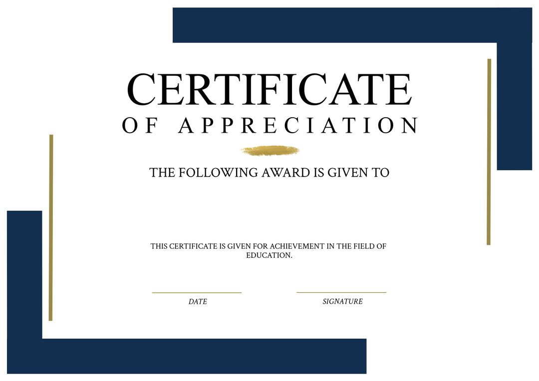 Blank Certificate of Appreciation Template for Achievement in Education - Download Free Stock Templates Pikwizard.com