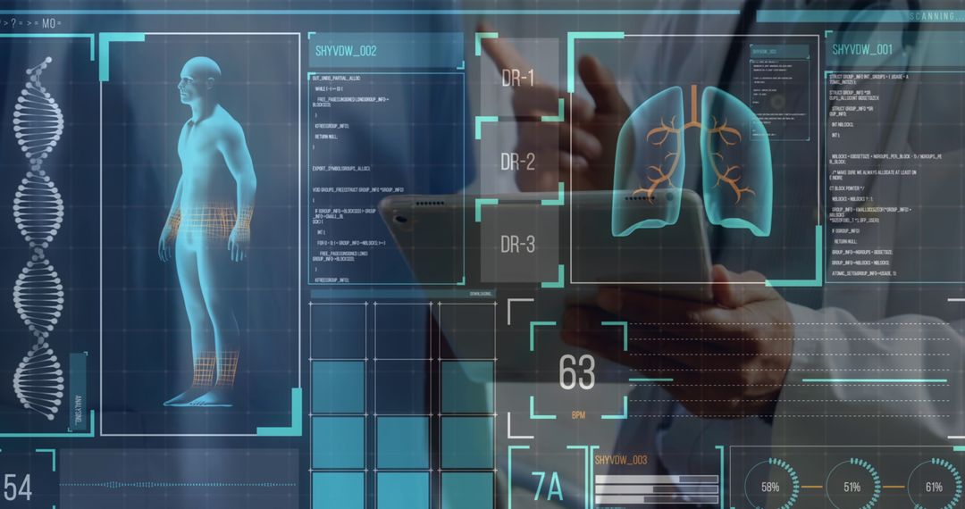 Futuristic Medical Data Screens with Digital Tablet Intogation