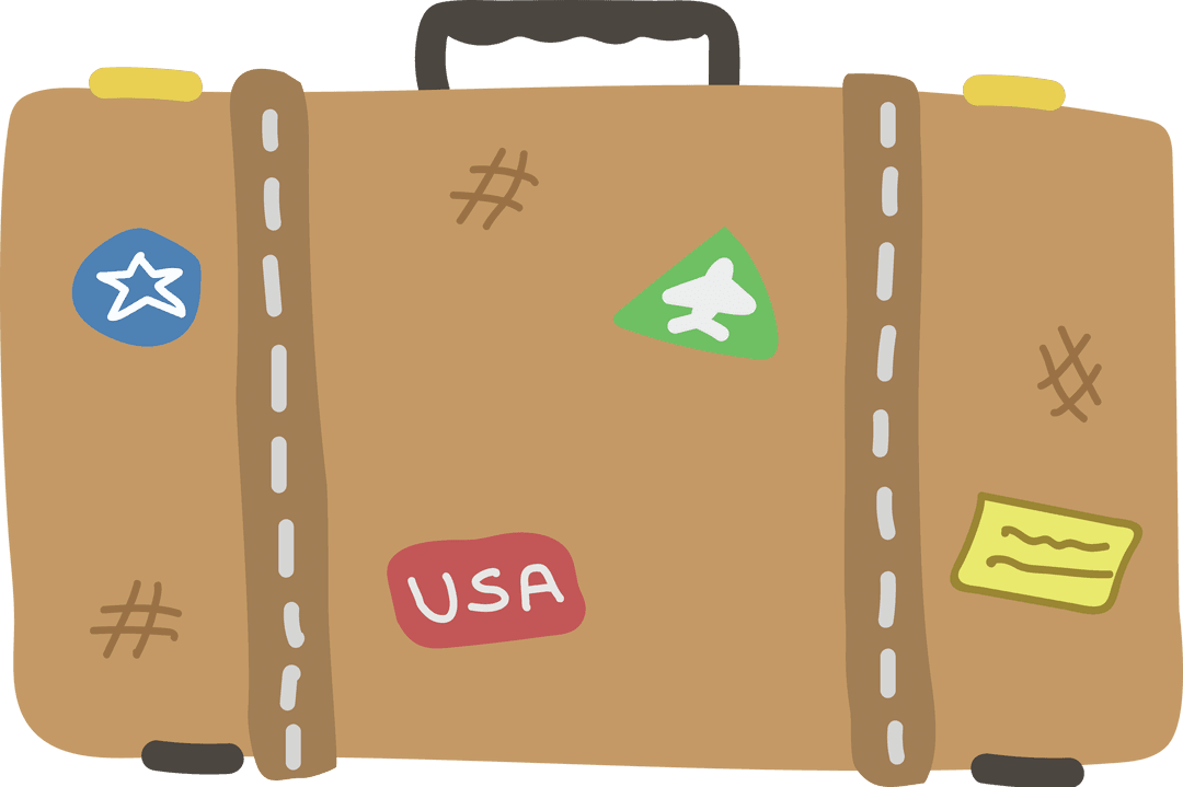 Suitcase with Travel Stickers on Transparent Background for Travel Concepts