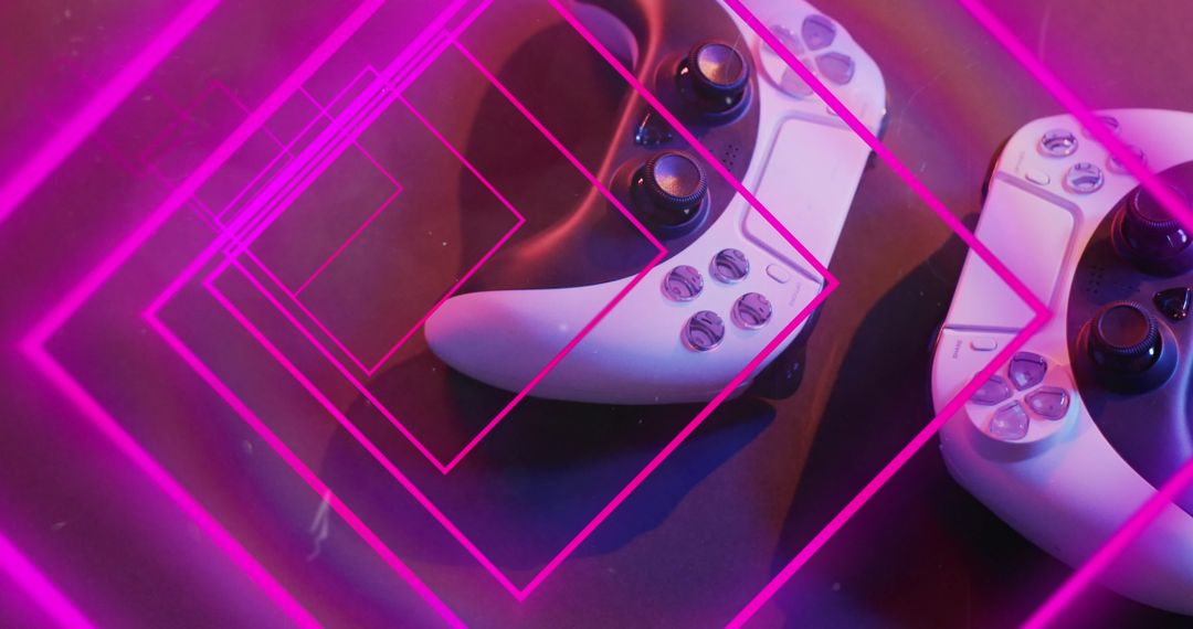Futuristic Gaming Concept with Controllers and Neon Lights