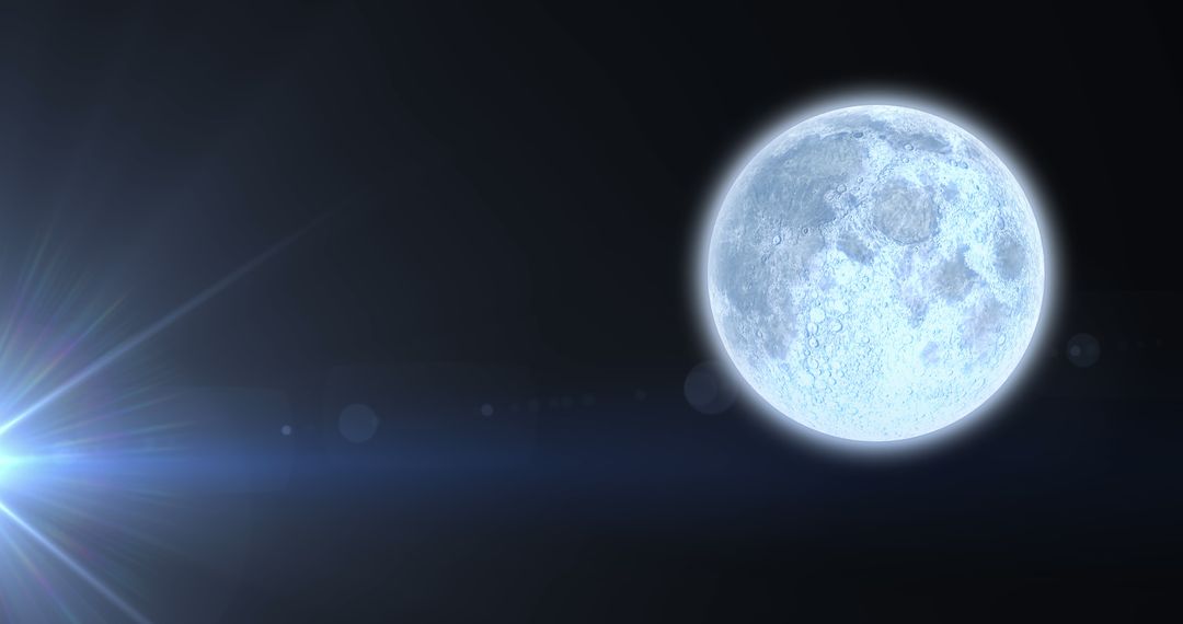 Full Moon Glowing Against Space with Lens Flare