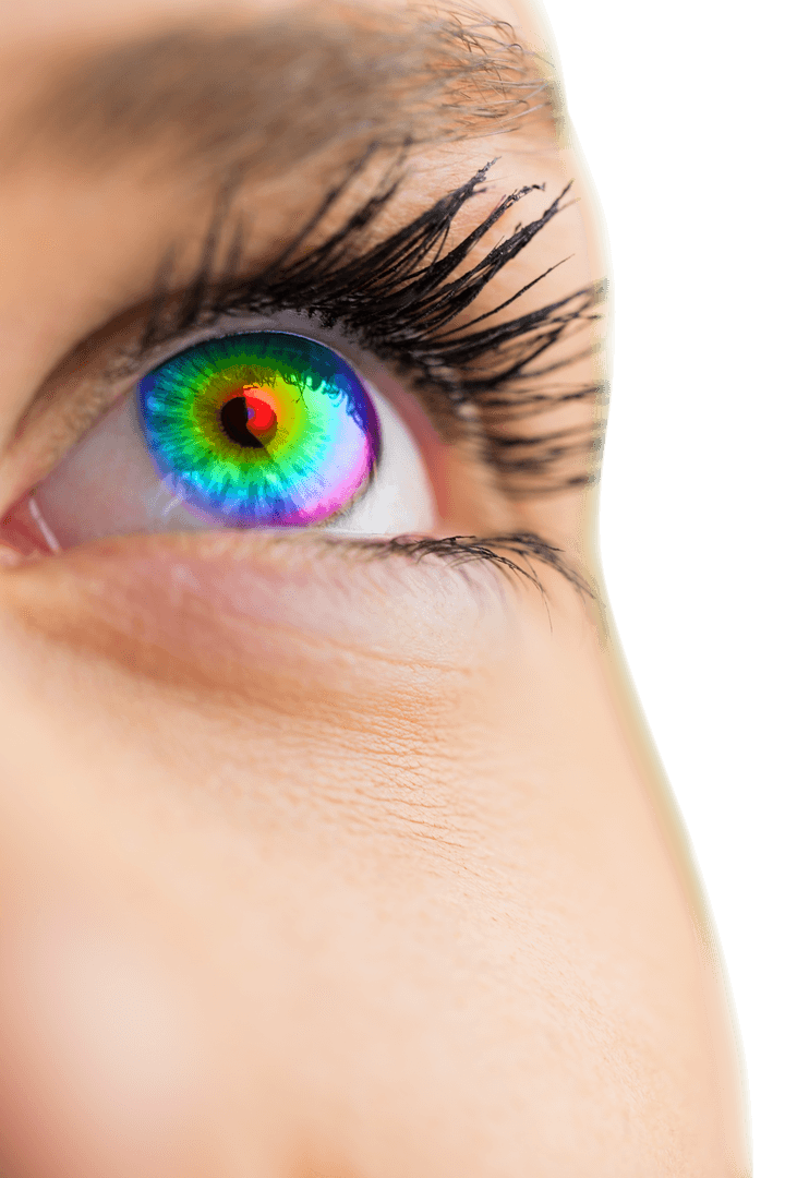 Close-up Transparent Eye with Vivid Colors Isolated on White