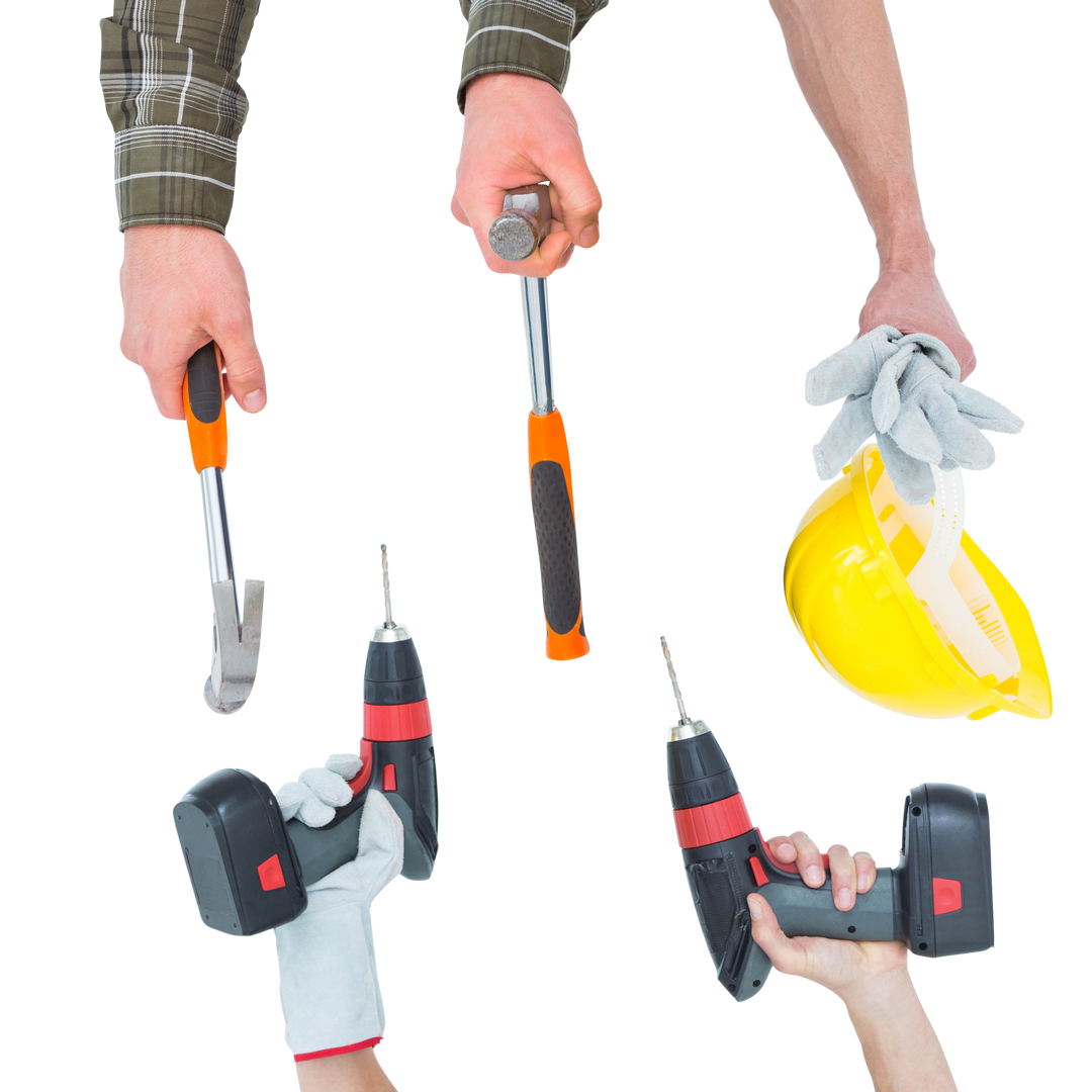 Hands Holding Construction Tools and Hard Hat - Transparent - Download Free Stock Images Pikwizard.com