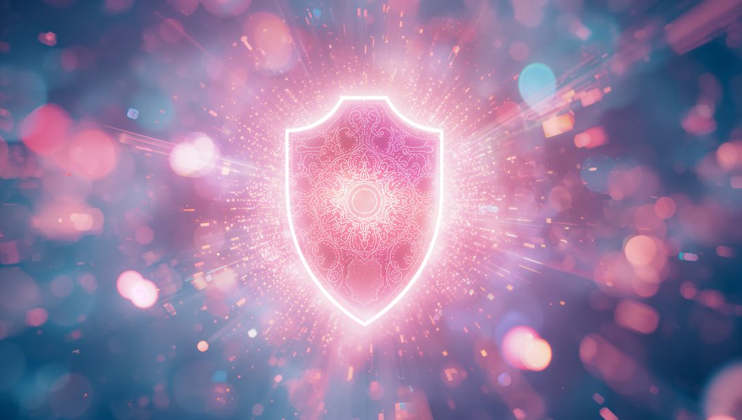 Digital Shield Glowing in Virtual Space for Futuristic Cybersecurity Concept