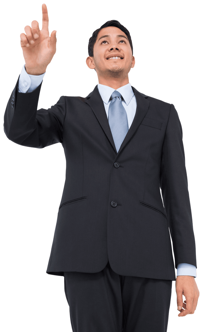 Businessman Touching Virtual Interface Transparent Background