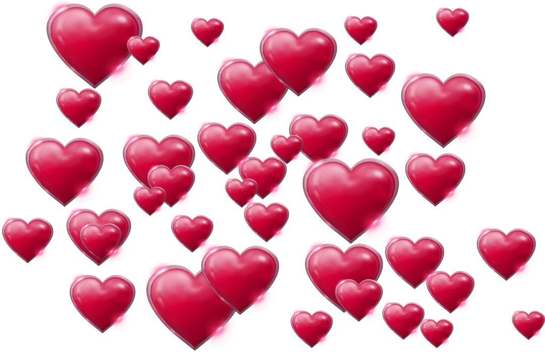 Red Heart Cluster on Transparent Background for Valentine's Themes