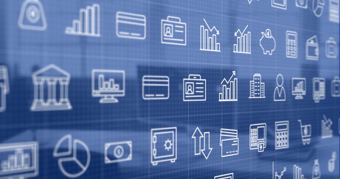 Digital Banking and Finance Icons on Blue Background
