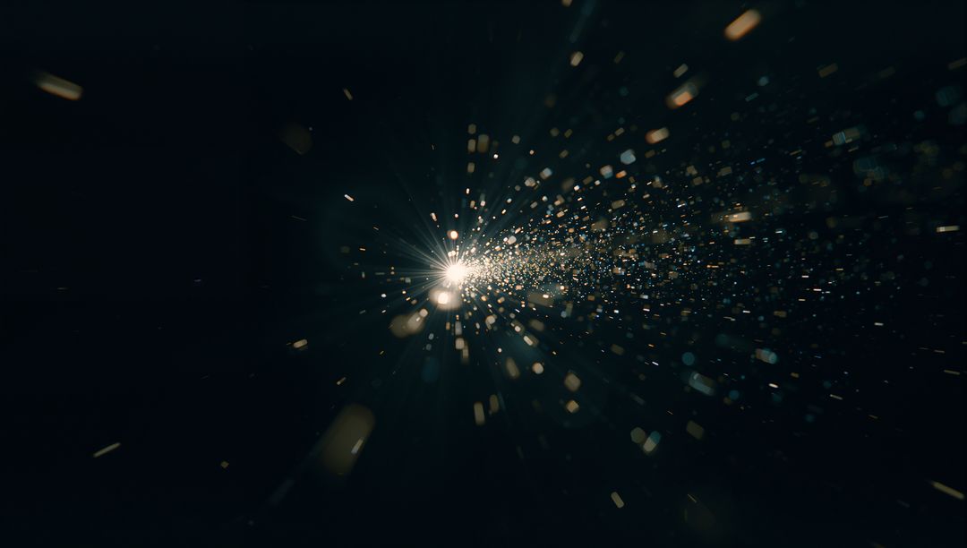 Glowing Particles Radiating from Bright Central Light in Dark Space