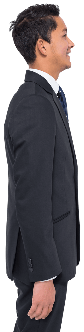 Smiling Businessman Standing Profile on Transparent Background