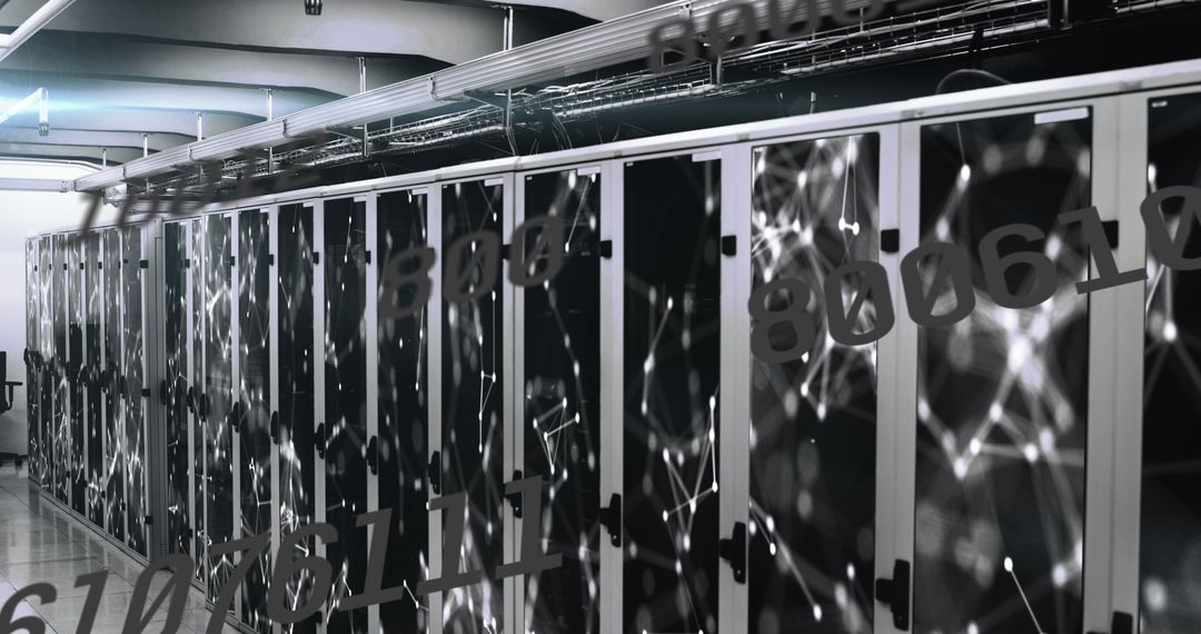 Data Flow in High-Tech Server Room with Digital Connections