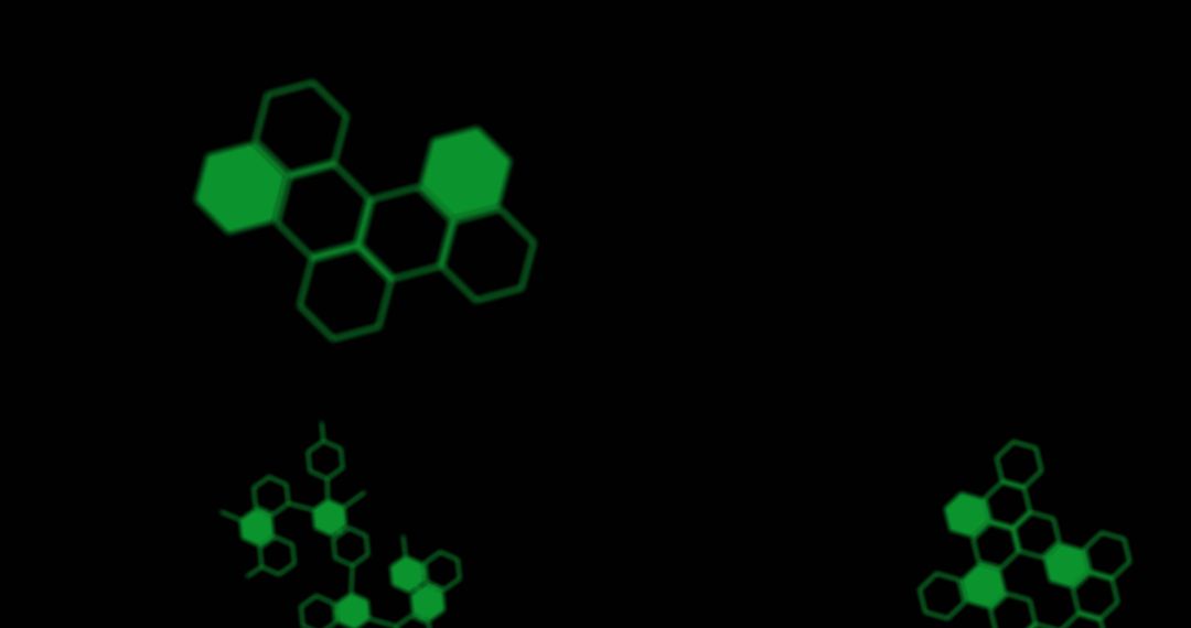 Green Hexagonal Molecule Structures on Black Background