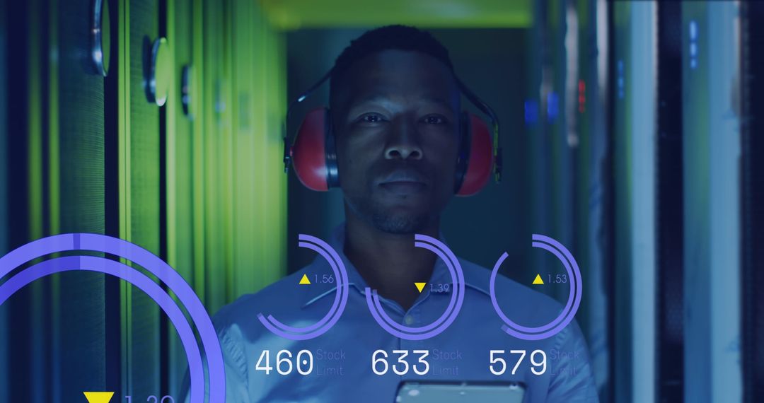 Technician Analyzing Data in Advanced Server Room