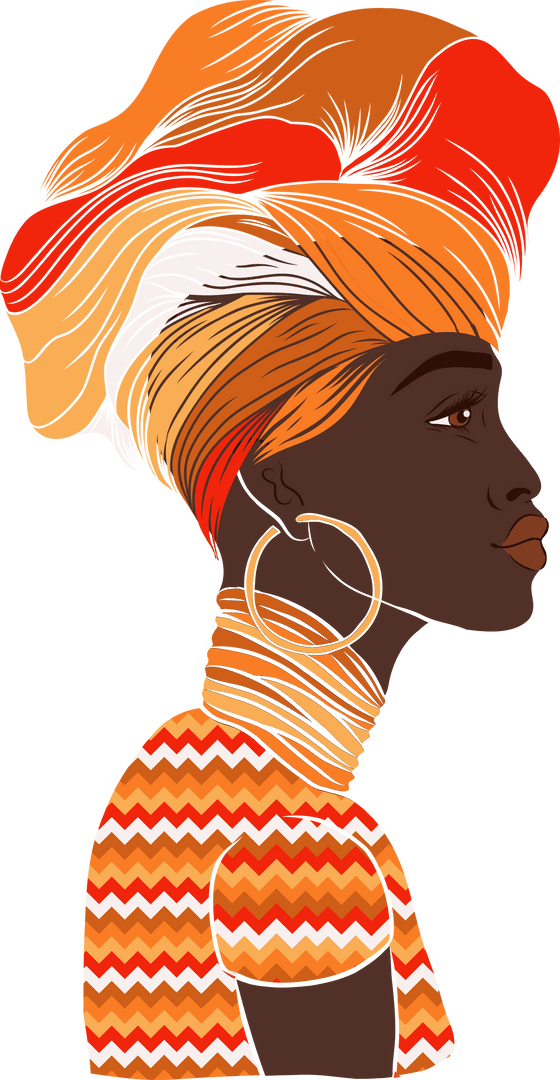 Stylish Portrait with Bold Headwrap on Transparent Background