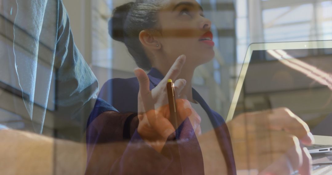 Digital Interface Collaboration with Focused Businesswoman