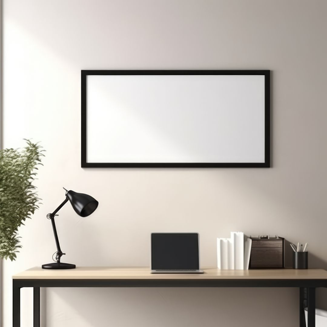 Empty black frame with copy space in office on white wall, created using generative ai technology - Free Images, Stock Photos and Pictures on Pikwizard.com