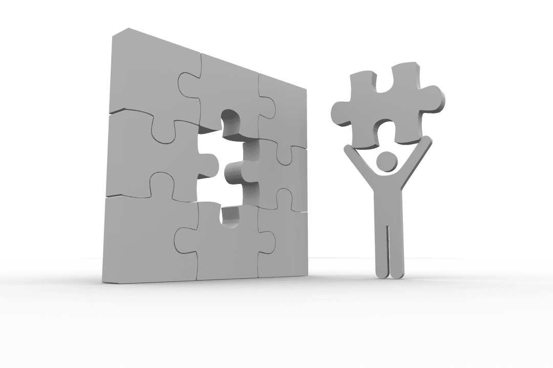 Transparent Puzzle Concept with Human Figure and Missing Piece