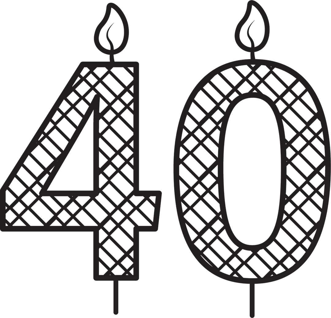 Black Patterned 40th Birthday Candle Transparent PNG