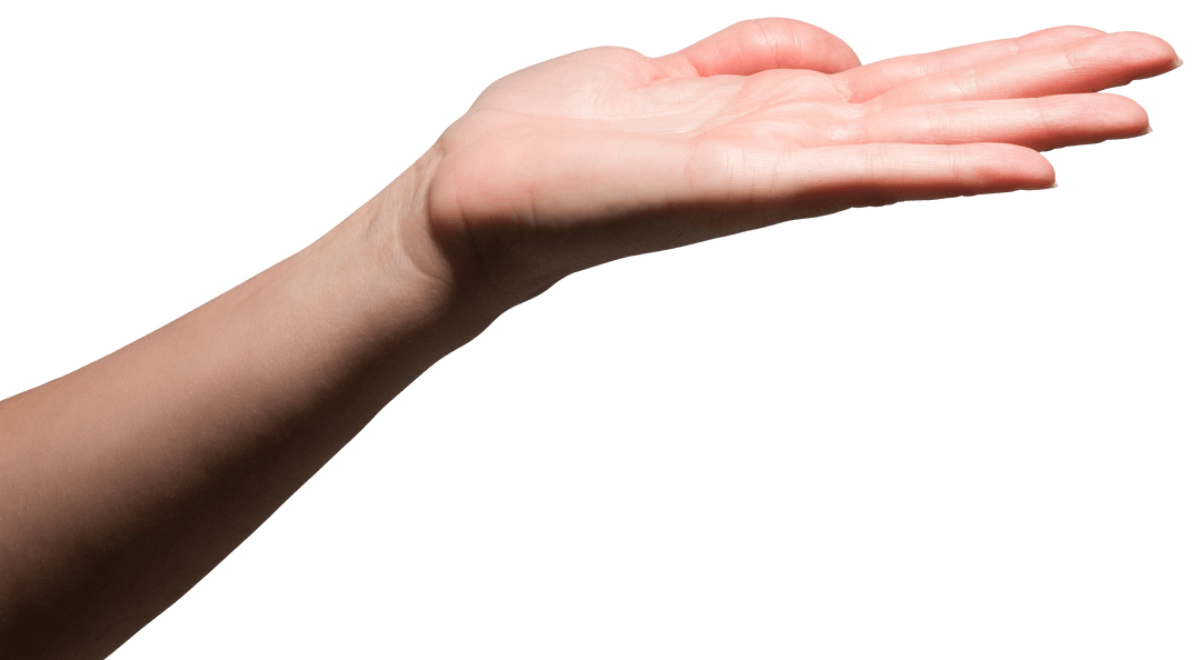 Open Caucasian Hand on Transparent Background: Greeting Gesture