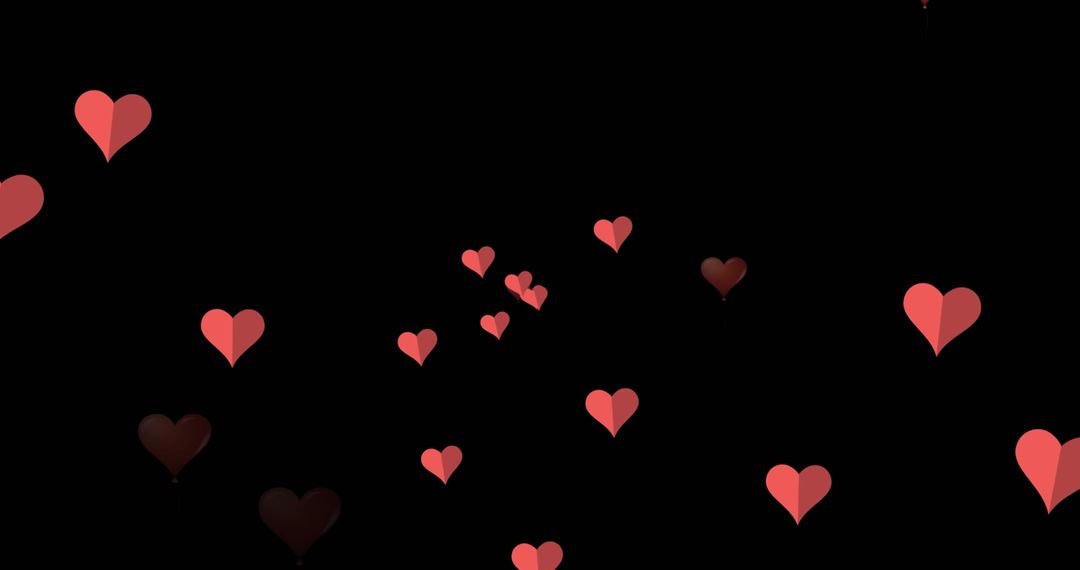 Floating Red Hearts on Black Background Digital Illustration