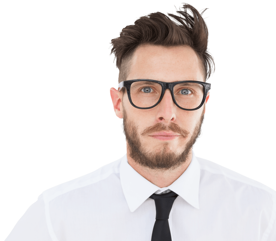 Transparent Background Businessman with Glasses Posing Thoughtfully