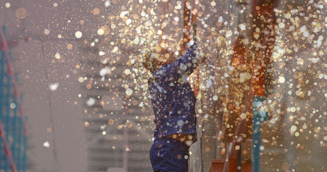 Warehouse Worker Amidst Dreamlike Sparkling Lights