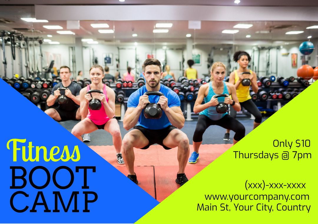 Group Fitness Bootcamp Lifting Kettlebells in Gym Poster - Download ...