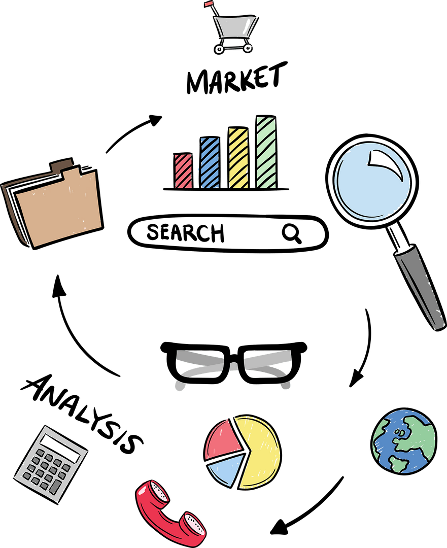 Creative Market Analysis Icon Set on Transparent Background