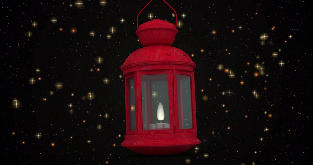 Vintage Red Lantern Floating in Starry Sky
