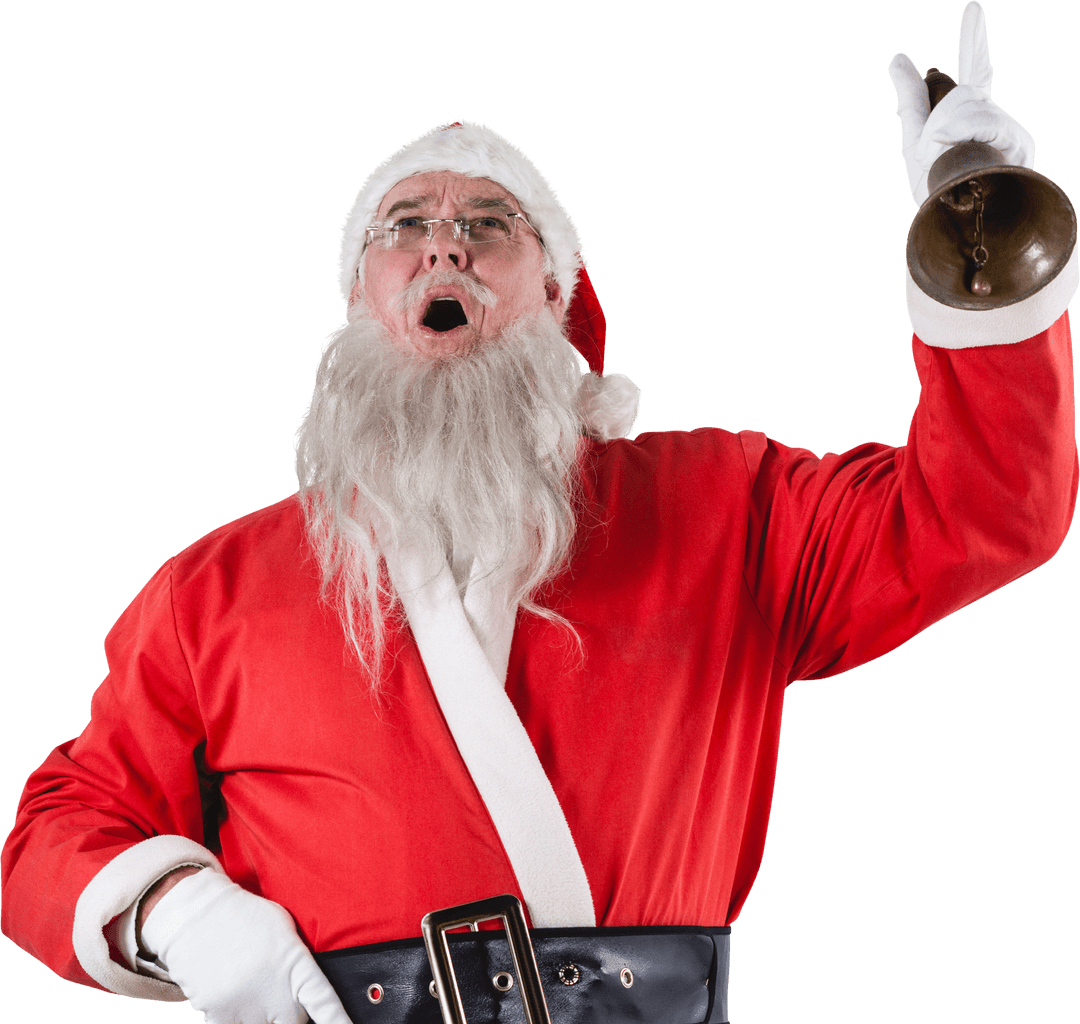 Transparent Santa Claus Ringing Bell with Cheerful Expression
